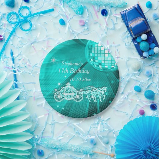 Disco-Ball, Prinzessin Coach u. Pferde17. Pappteller (Party)