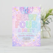 Disco Ball Ready FOUR a party  Birthday Einladung (Stehend Vorderseite)