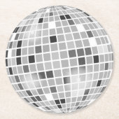 Disco Ball Retro 70er Silver Black Runder Pappuntersetzer (Vorderseite)