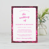 Disco Ball Retro QR Code Foto Hot Pink Wedding Einladung (Stehend Vorderseite)