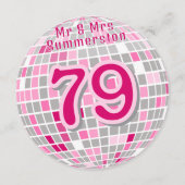 Disco Ball Rosa und Rot Personalisierte Tischnumme Save The Date (Rückseite)