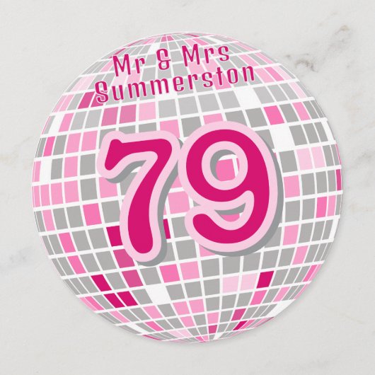 Disco Ball Rosa und Rot Personalisierte Tischnumme Save The Date (Rückseite)