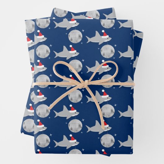 Disco Ball Shark Weihnachtsmannmütze Weihnachten Geschenkpapier Set (Beispiel)