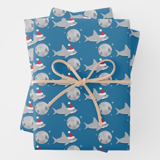 Disco Ball Shark Weihnachtsmannmütze Weihnachten Geschenkpapier Set (Beispiel)