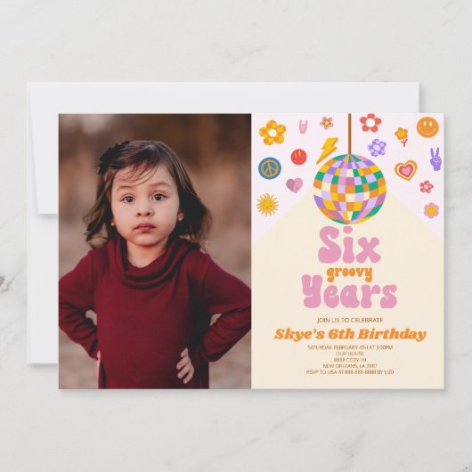 Disco Ball Six Groovy Years 6th Birthday Party Einladung (Vorderseite)