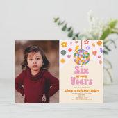 Disco Ball Six Groovy Years 6th Birthday Party Einladung (Stehend Vorderseite)