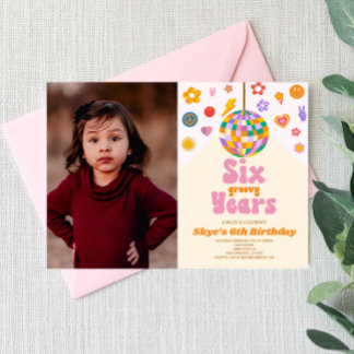 Disco Ball Six Groovy Years 6th Birthday Party Einladung