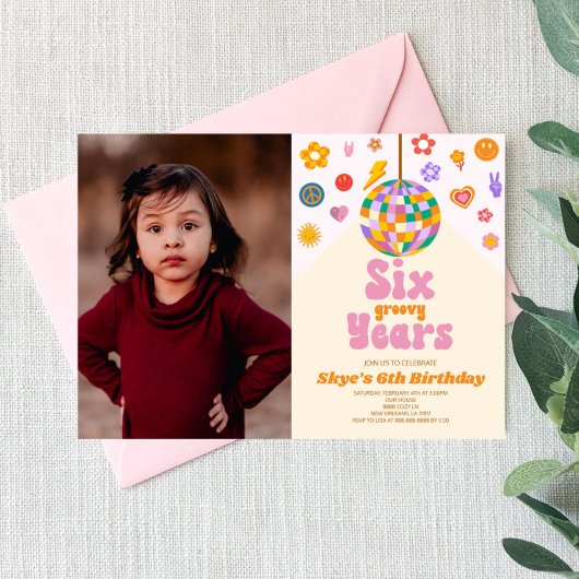 Disco Ball Six Groovy Years 6th Birthday Party Einladung