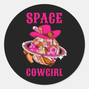 Disco Ball Space Cowgirl Western Retro Pink Cowhid Runder Aufkleber