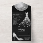 Disco Ball, Stiletto & Ball Gown Quinceñera All In One Einladung (Innen Boden)