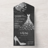 Disco Ball, Stiletto & Ball Gown Quinceñera All In One Einladung (Innen Boden)