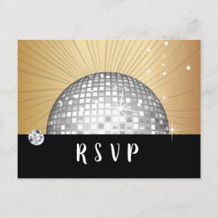 Disco-Ball, Tanz, Gold Postcard UAWG Einladungspostkarte