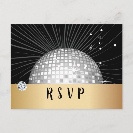 Disco-Ball, Tanz, Gold Postcard UAWG Einladungspostkarte (Vorderseite)