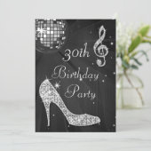Disco Ball und Heelse Black & Silver 30. Geburtsta Einladung (Stehend Vorderseite)