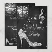 Disco Ball und Heelse Black & Silver 30. Geburtsta Einladung (Vorne/Hinten)