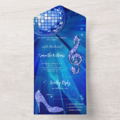 Disco Ball und Heelse Blue Birthday All In One Einladung (Innen Boden)