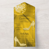 Disco Ball und Heelse Gold Quinceñera All In One Einladung (Innen Boden)