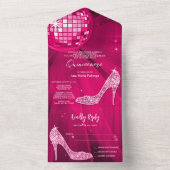 Disco-Ball und Heelse Pink Quinceñera All In One Einladung (Innen Boden)