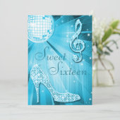Disco Ball und Sparkle Heelse Sweet 16 Light Blue Einladung (Stehend Vorderseite)