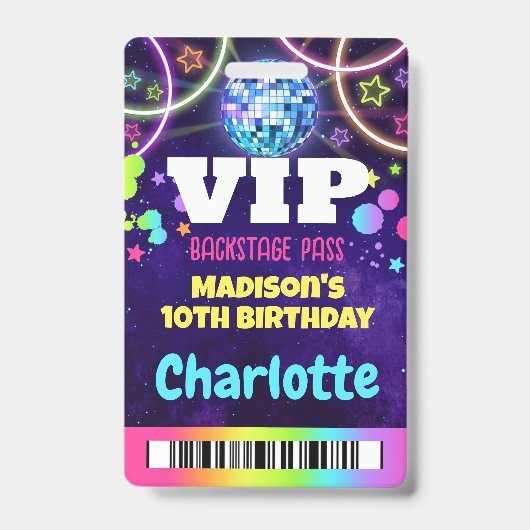 Disco Ball VIP Backstage Pass Geburtstag Lanyard Ausweis (Vorderseite)