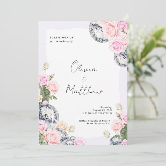 Disco Ball Wedding Einladung Blumenläden (Stehend Vorderseite)