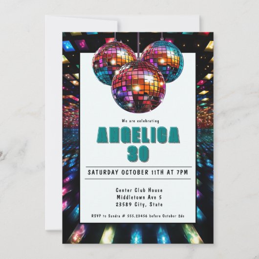 Disco Birthday Aquamarin Black Einladung (Vorderseite)