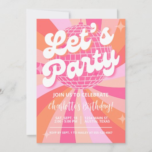 Disco Birthday Invite Girl, Retro Birthday Disco Einladung (Vorderseite)