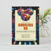 Disco Birthday Orange Black Einladung (Stehend Vorderseite)
