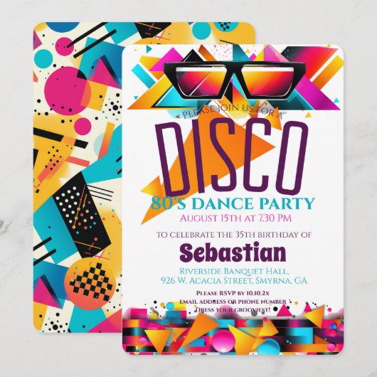 Disco Birthday Party Einladung (Vorne/Hinten)
