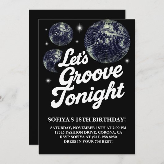 Disco Birthday Party Einladung, 70er Groovy Einladung (Vorne/Hinten)