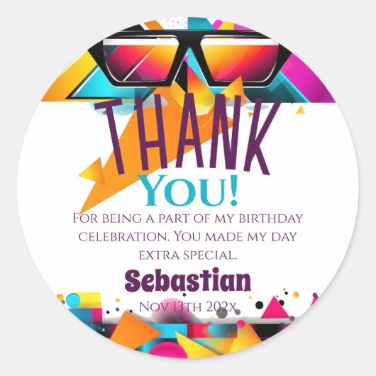 Disco Birthday Party Gefallen Runder Aufkleber (Vorderseite)