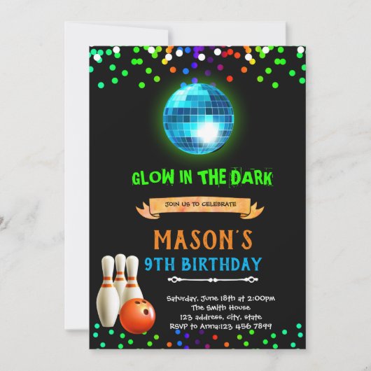 Disco-Bowling-Geburtstagsveranstaltung Einladung (Vorderseite)