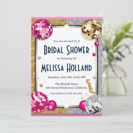 Disco-Brautdusche Einladung (Stehend Vorderseite)