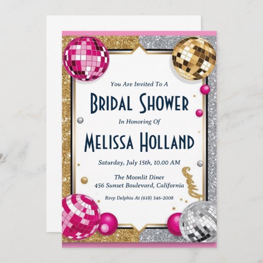 Disco-Brautdusche Einladung (Vorne/Hinten)