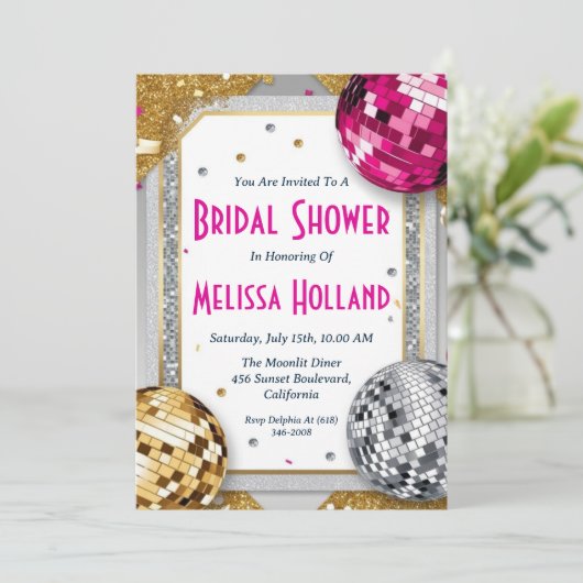 Disco-Brautdusche Einladung (Stehend Vorderseite)