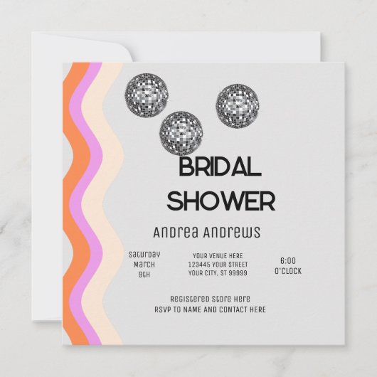 Disco Bridal Dusche Einladung (Vorderseite)