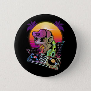 Disco Cat DJ Vaporwave 80er 90s Techno Music Lover Button
