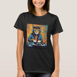 Disco Cat Techno DJ Animal Lover Novelty Graphic T-Shirt
