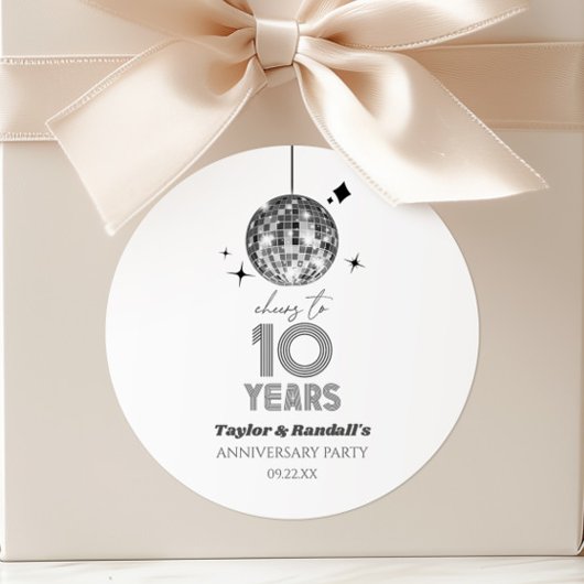 Disco Cheers 10 Years Wedding Anniversary Party Runder Aufkleber