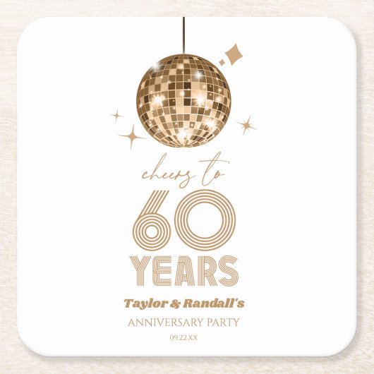 Disco Cheers 60 Years Wedding Anniversary Party Rechteckiger Pappuntersetzer (Vorderseite)