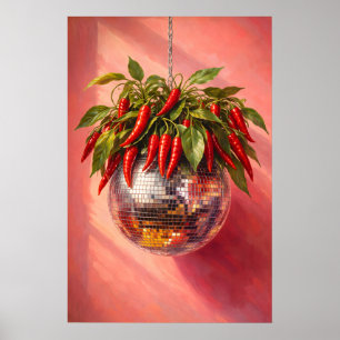 Disco-Chili-Pfeffer-Druck, funkige Küchenwandkunst Poster