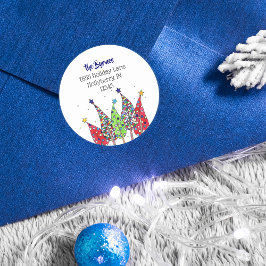 Disco Christmas Trees Rücksendeadresse Runder Aufkleber