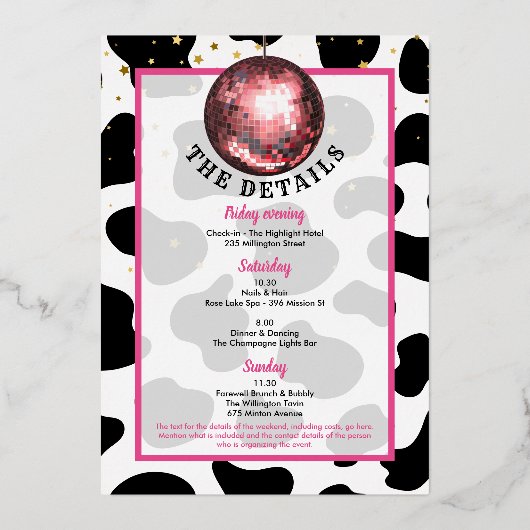 Disco Cowgirl Bachelorette Weekend Party Folieneinladung (Rückseite)