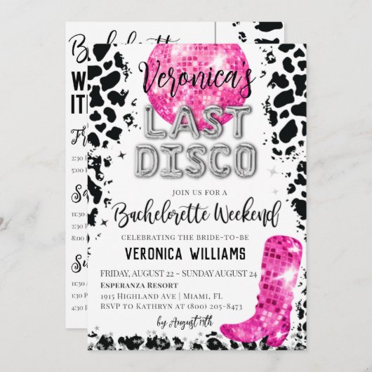 Disco Cowgirl Bachelorette Wochenende Einladung (Vorne/Hinten)