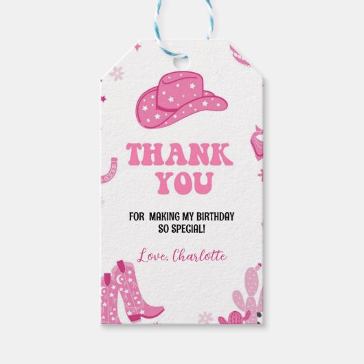 Disco Cowgirl Birthday Danke Tag Geschenkanhänger (Vorderseite)