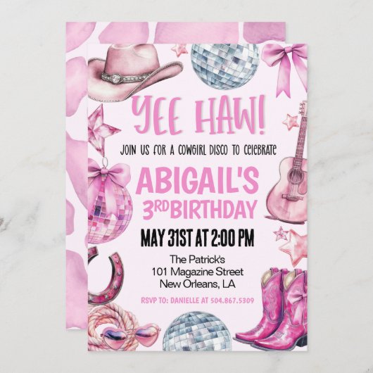Disco Cowgirl Birthday Einladung (Vorne/Hinten)