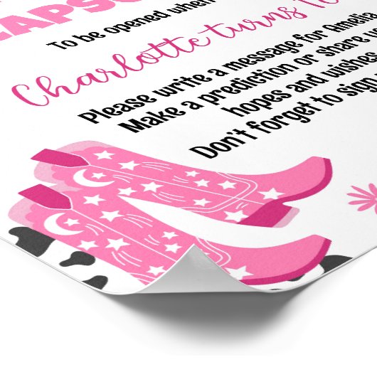 Disco Cowgirl Birthday Time Kapselunterschrift Poster (Ecke)