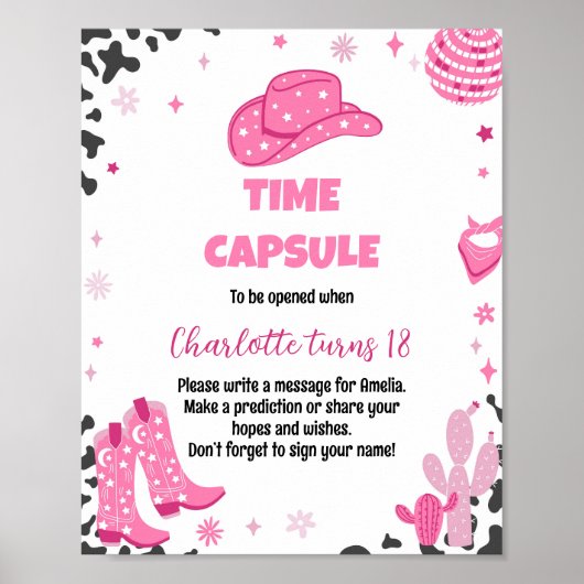 Disco Cowgirl Birthday Time Kapselunterschrift Poster (Vorne)