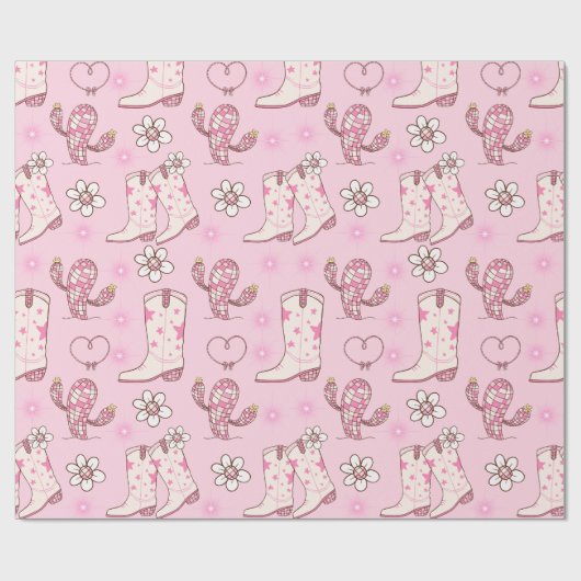 Disco Cowgirl Boots and Cactus Pattern Geschenkpapier (Flach)