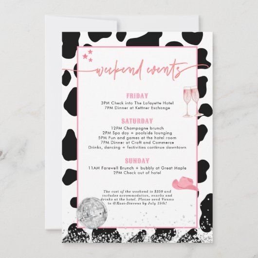 Disco Cowgirl Junggeselinnen-Abschied, Lass uns Na Einladung (Rückseite)